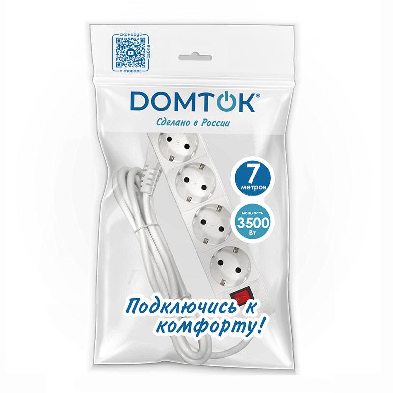 Удлинитель 4х7м с заземл. 16А IP20 3х1 с выкл. бел. DOMTOK 2501 в интернет-магазине Рэмкабель