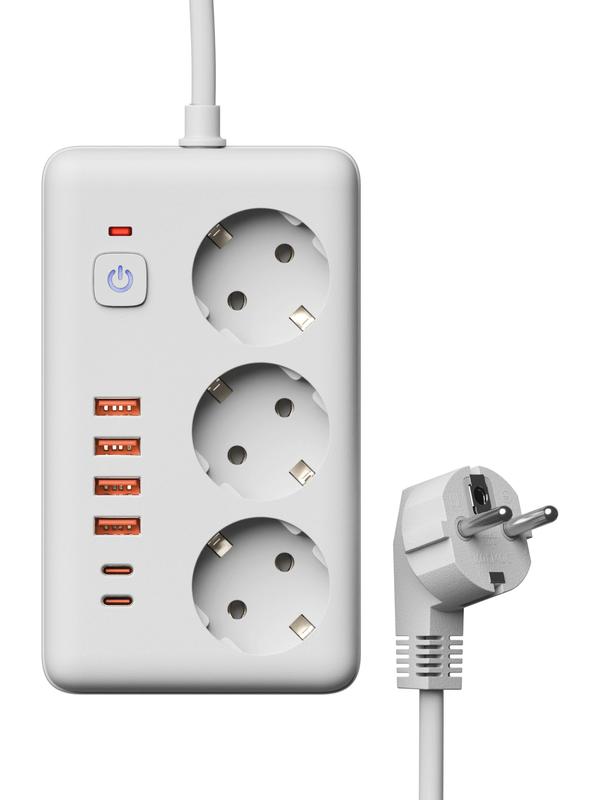 Удлинитель с сетевым фильтром 3х3м 10А 4USB + 2USBC 2500Вт ПВС 3х1 прямоуг. бел. КОСМОС FKsm3m-3gPF(W)USB в интернет-магазине Рэмкабель