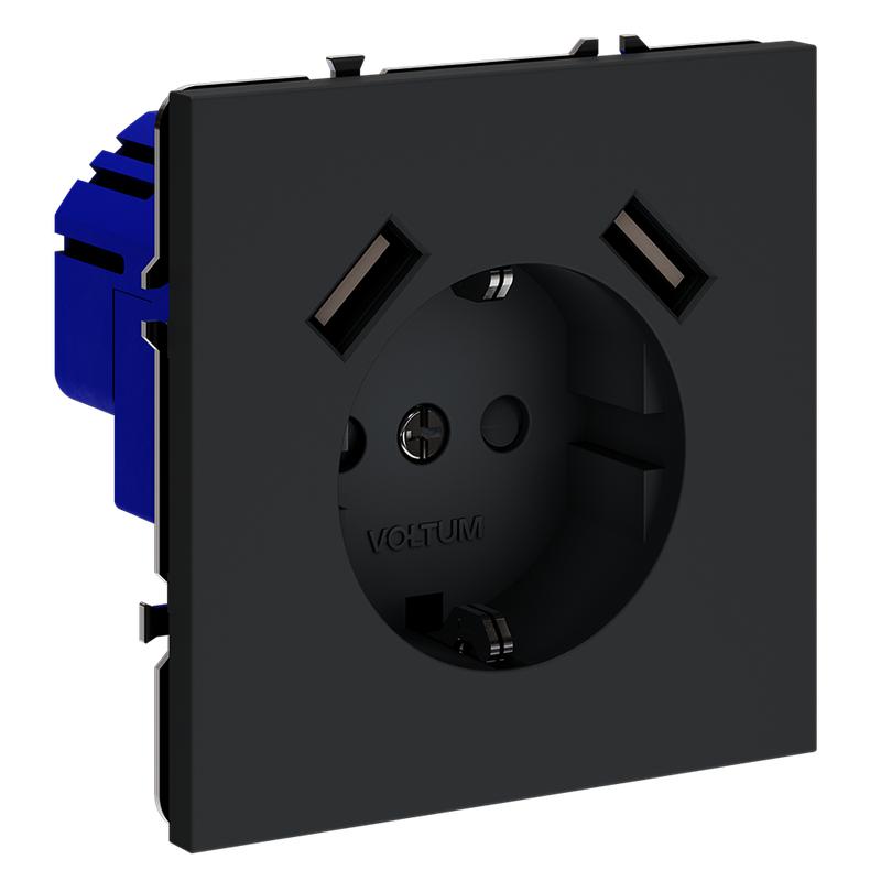Розетка 1-м СП S70 16А с USB A+A с заземл. защ. шторки механизм графит Voltum VLS040407 в интернет-магазине Рэмкабель