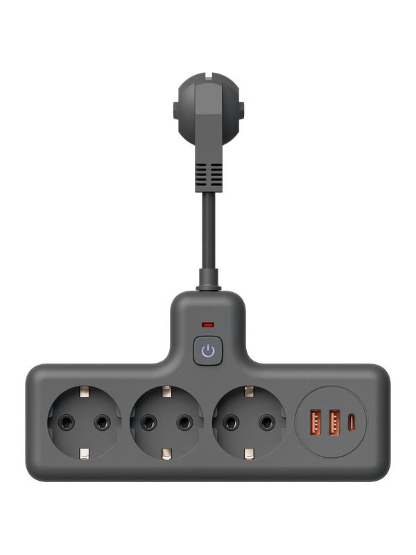 Удлинитель с сетевым фильтром 3х0.3м 10А 2USB + 1USBC 2500Вт ПВС 3х1 компакт черн. КОСМОС FRKsm0.3m-3g(B)USB в интернет-магазине Рэмкабель