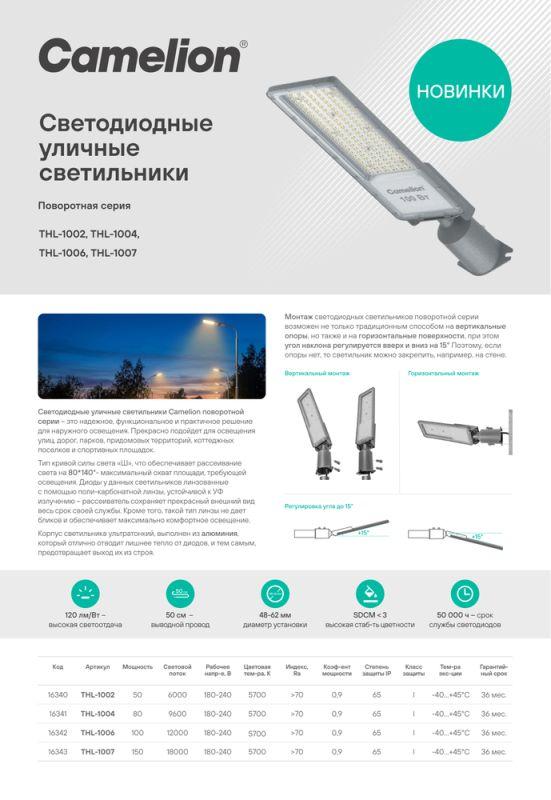 Светильник THL-1007 150Вт 5700К IP65 18000лм 180-240В 568х165х79 КСС "Ш" 1/5 ПВ уличный Camelion 16343 в интернет-магазине Рэмкабель