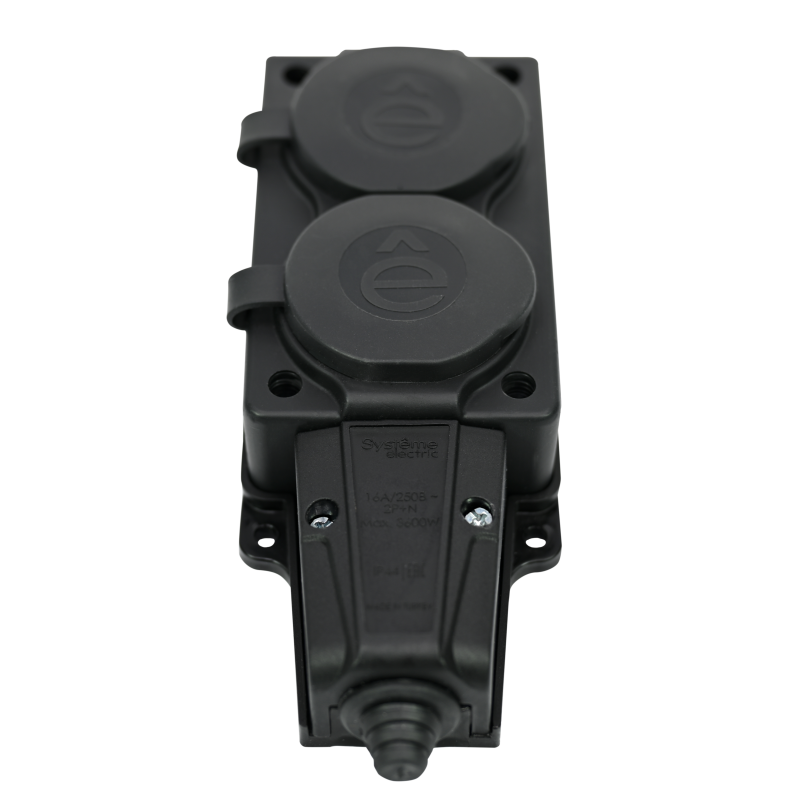Колодка удлинителя 2-м MultiSet 16А 250В IP44 с заземл. каучук черн. SE MST4102BK в интернет-магазине Рэмкабель
