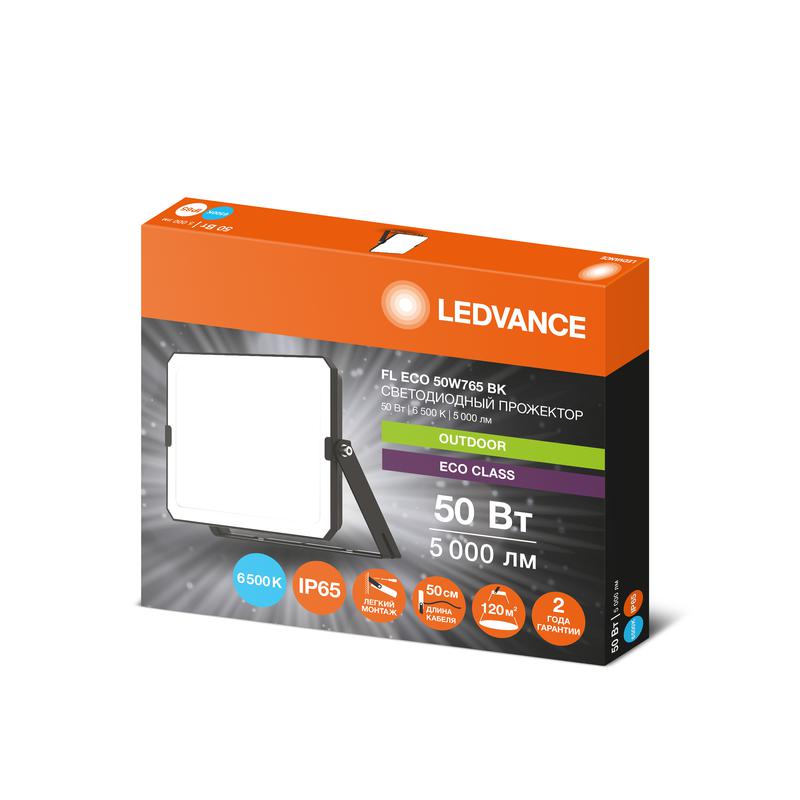 Прожектор светодиодный СДО FL ECO 50W 765 G4 уличный матов. стекло алюм. черн. LEDVANCE 4099854400131 в интернет-магазине Рэмкабель