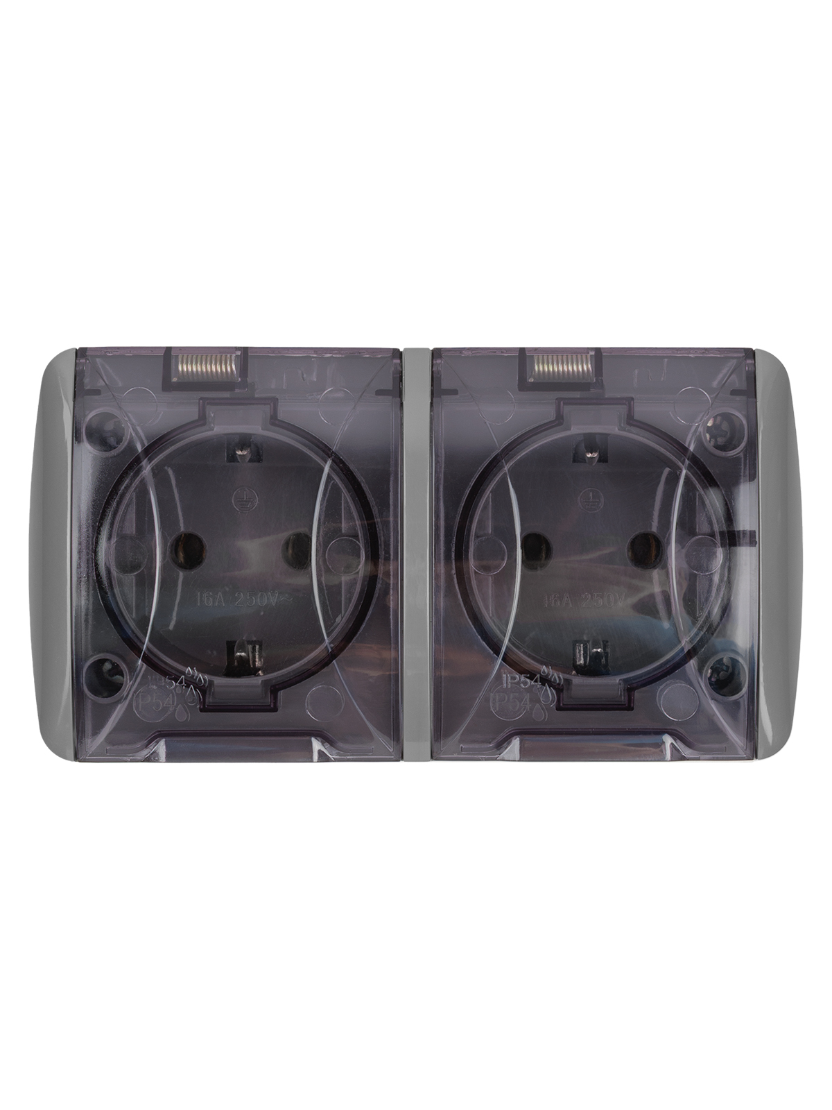 Розетка двойная 2П+3 открытой установки IP54 16А с прозрачной крышкой серая TDM SQ1818-0109 в интернет-магазине Ремкабель