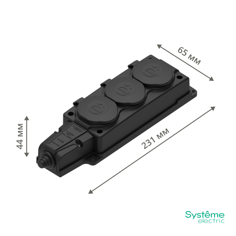 Колодка удлинителя 3-м MultiSet 16А 250В IP44 с заземл. каучук черн. SE MST4103BK в интернет-магазине Рэмкабель