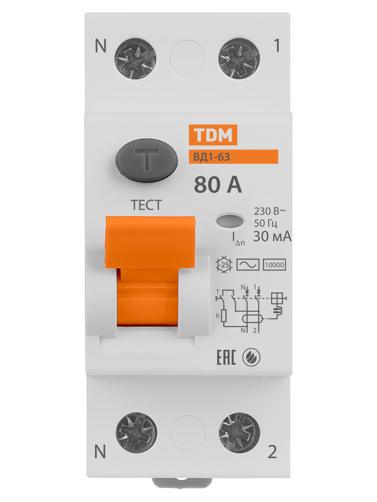 Выключатель дифференциального тока (УЗО) ВД1-63 2P 80A 30mA TDM SQ0203-0022 в интернет-магазине Ремкабель