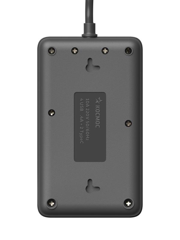 Удлинитель с сетевым фильтром 3х5м 10А 4USB + 2USBC 2500Вт ПВС 3х1 прямоуг. черн. КОСМОС FKsmPR-5m-3g(B)USB в интернет-магазине Рэмкабель