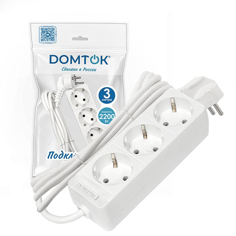 Удлинитель 3х3м с заземл. 10А IP20 2.2кВт ПВС 3х0.75 бел. DOMTOK 2375 в интернет-магазине Рэмкабель