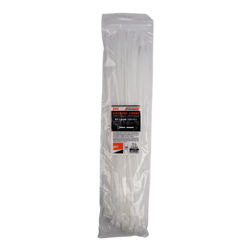 Хомут кабельный (стяжка) PCT 4.8х400-100WH 4.8х400 PA6.6 бел. (уп.100шт) JazzWay 5054097 в интернет-магазине Рэмкабель
