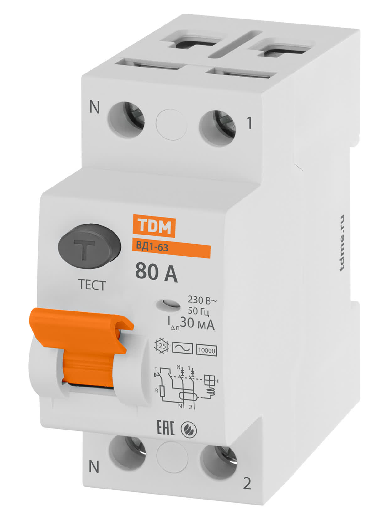 Выключатель дифференциального тока (УЗО) ВД1-63 2P 80A 30mA TDM SQ0203-0022 в интернет-магазине Ремкабель