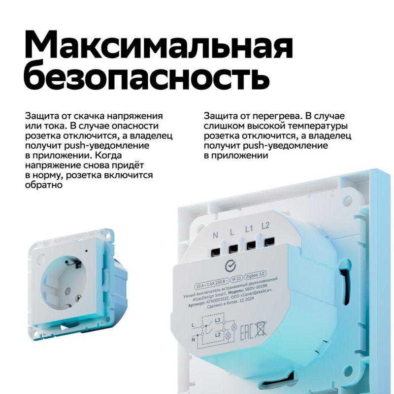 Розетка AtlasDesign Smart 16А L+N с заземл. защ. шторки Zigbee механизм бел. SE ATN000145Z в интернет-магазине Рэмкабель