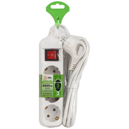 Удлинитель 3х3м с заземл. с выкл. ПВС 3х0.75 UDL-10-330-ES Greenline Эра Б0065047 в интернет-магазине Рэмкабель