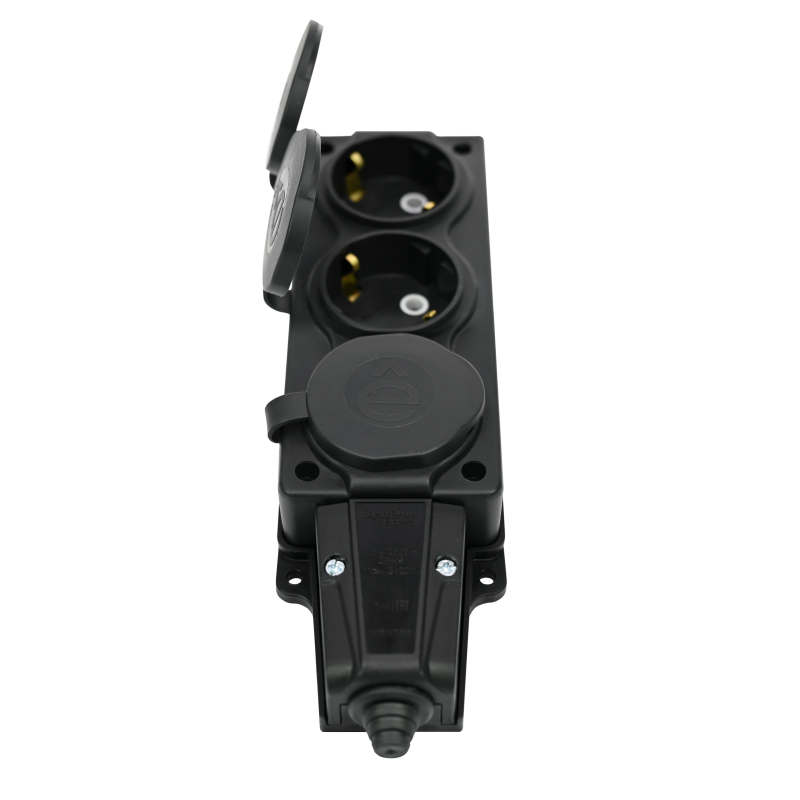 Колодка удлинителя 3-м MultiSet 16А 250В IP44 с заземл. каучук черн. SE MST4103BK в интернет-магазине Рэмкабель