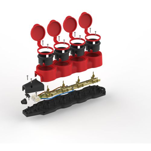 Колодка 4-м с заземл. 16A IP44 KX-4e-RED-IP44 каучук. красн. Эра Б0068456 в интернет-магазине Рэмкабель