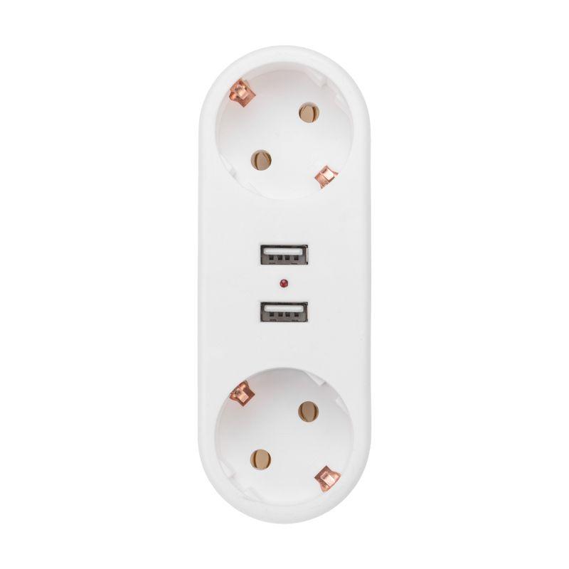 Двойник электрический линейный 16А с/з+2 USB-порта 2.4А бел. Rexant 11-1090 в интернет-магазине Рэмкабель