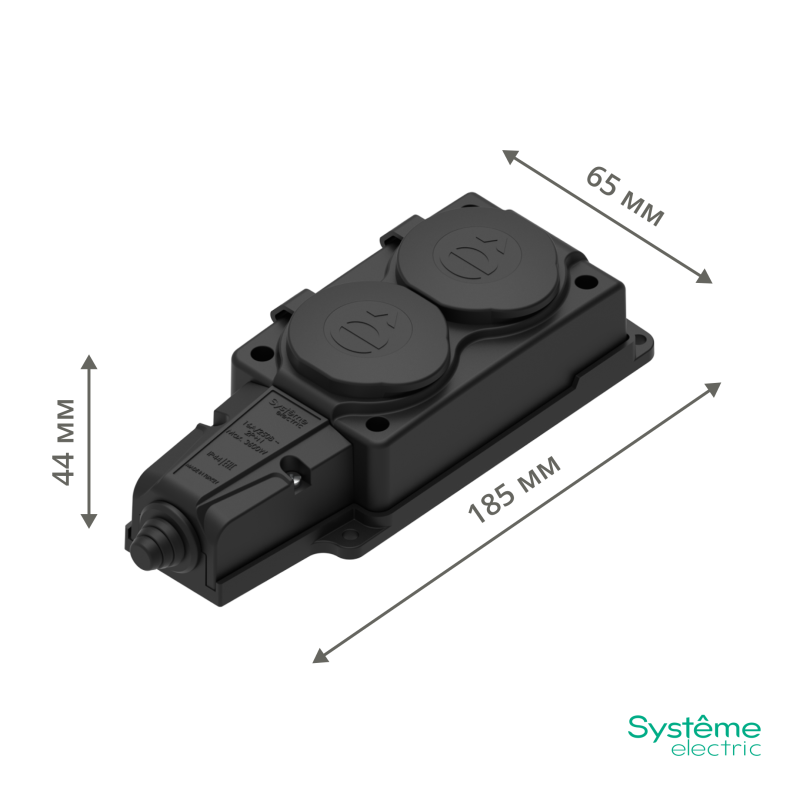 Колодка удлинителя 2-м MultiSet 16А 250В IP44 с заземл. каучук черн. SE MST4102BK в интернет-магазине Рэмкабель