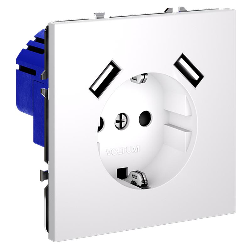 Розетка 1-м СП S70 16А с USB A+A с заземл. защ. шторки механизм бел. матов. Voltum VLS040402 в интернет-магазине Рэмкабель