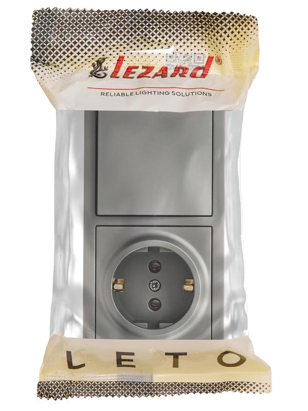 Блок ОП LETO (1-кл. выключатель + 1-м розетка с заземл.) горизонт. платина LEZARD 752-3500-170BAP в интернет-магазине Рэмкабель