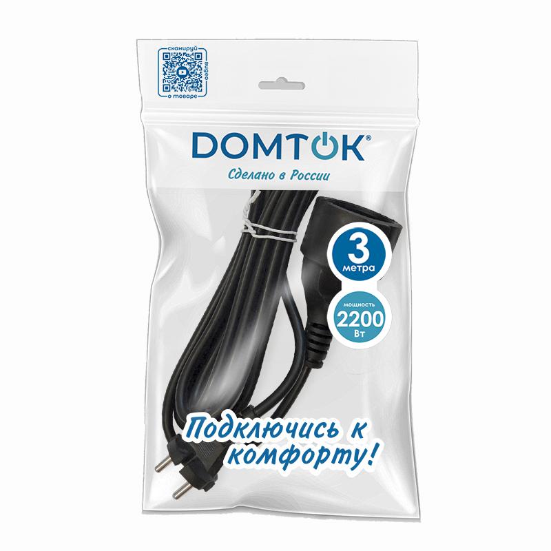 Удлинитель-шнур 1х3м без заземл. 10А IP20 ПВС 2х1 черн. DOMTOK 2339 в интернет-магазине Рэмкабель