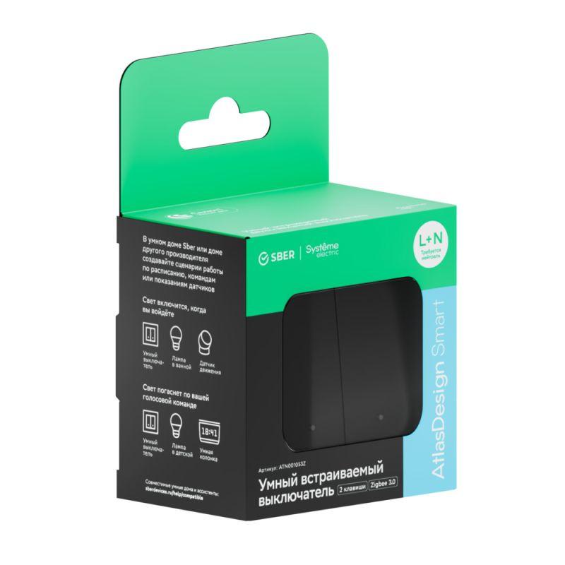 Выключатель 2-кл. AtlasDesign Smart 10А (сх. 5) L+N с подсветкой Zigbee механизм карбон SE ATN001053Z в интернет-магазине Рэмкабель