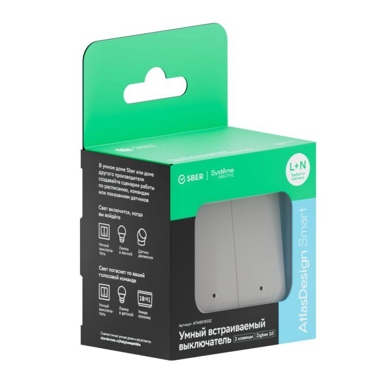 Выключатель 2-кл. AtlasDesign Smart 10А (сх. 5) L+N с подсветкой Zigbee механизм бел. SE ATN000153Z в интернет-магазине Рэмкабель