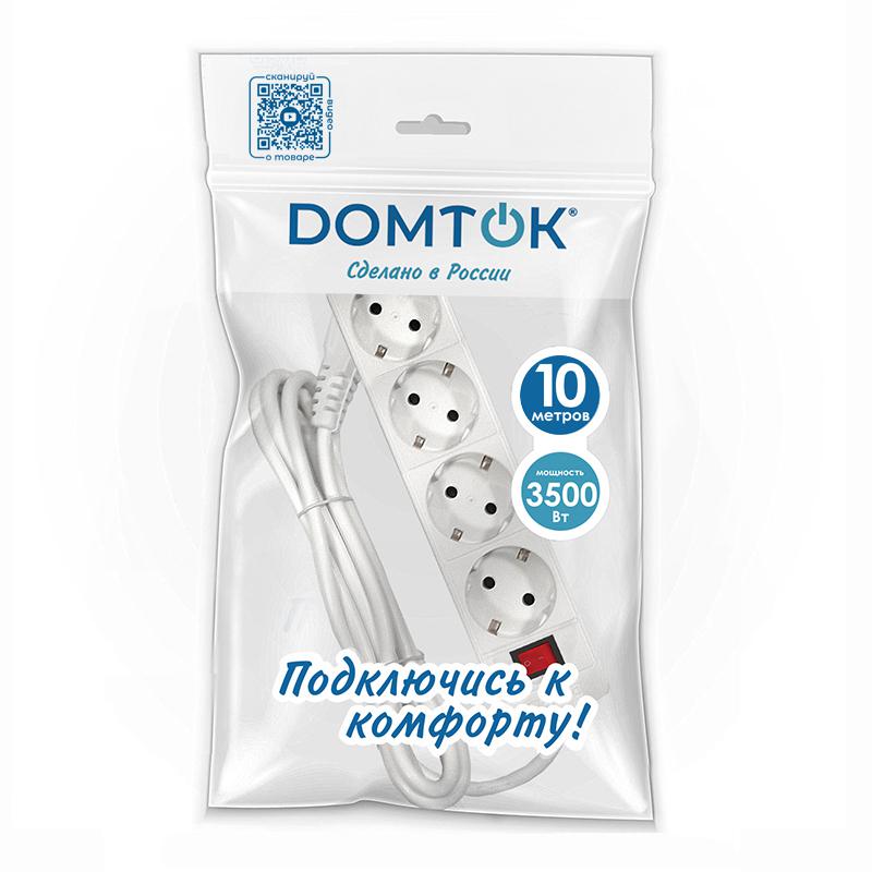 Удлинитель 4х10м с заземл. 16А IP20 3х1 с выкл. бел. DOMTOK 2405 в интернет-магазине Рэмкабель