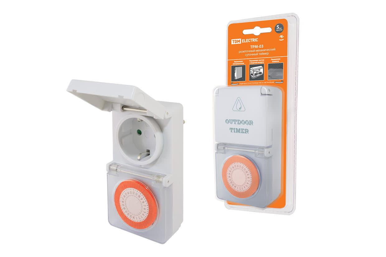 Таймер розеточный механический ТРМ-03 30мин/24ч 16А IP44 TDM SQ1506-0004 в интернет-магазине Ремкабель