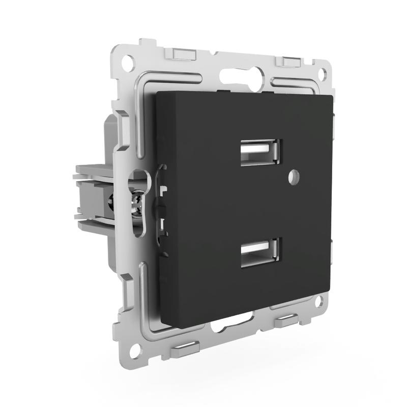 Розетка 2-м USB СП Pixel тип A+A 5В 1х2.1А 2х1.05А механизм карбон TOKOV ELECTRIC TKE-PX-2USB-C14 в интернет-магазине Рэмкабель