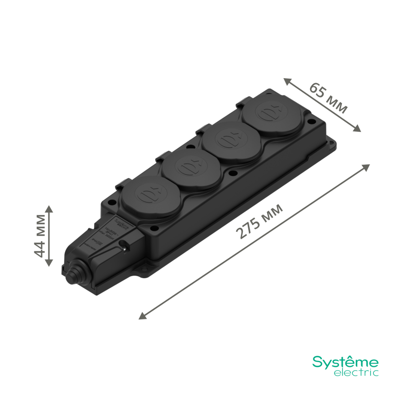 Колодка удлинителя 4-м MultiSet 16А 250В IP44 с заземл. каучук черн. SE MST4104BK в интернет-магазине Рэмкабель
