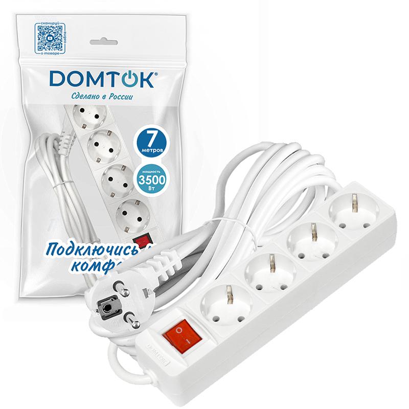 Удлинитель 4х7м с заземл. 16А IP20 3х1 с выкл. бел. DOMTOK 2501 в интернет-магазине Рэмкабель