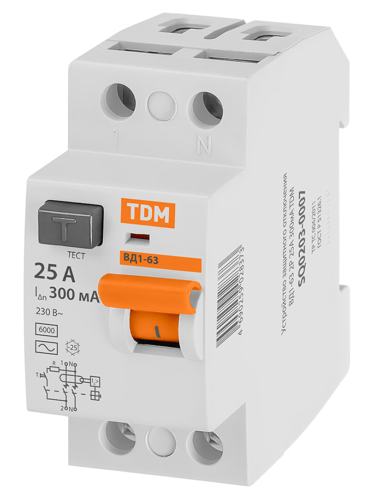 Выключатель дифференциального тока (УЗО) ВД1-63 2P 25A 300mA TDM SQ0203-0007 в интернет-магазине Ремкабель