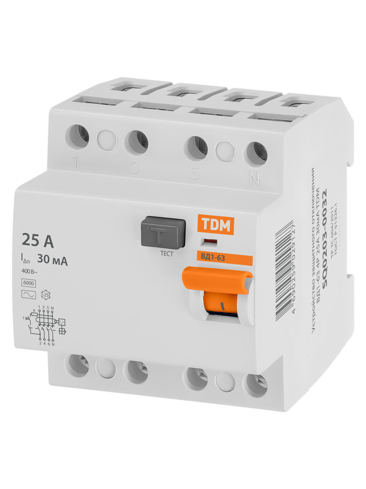 Выключатель дифференциальный (УЗО) ВД1-63 4P 25A 30mA TDM SQ0203-0032 в интернет-магазине Ремкабель