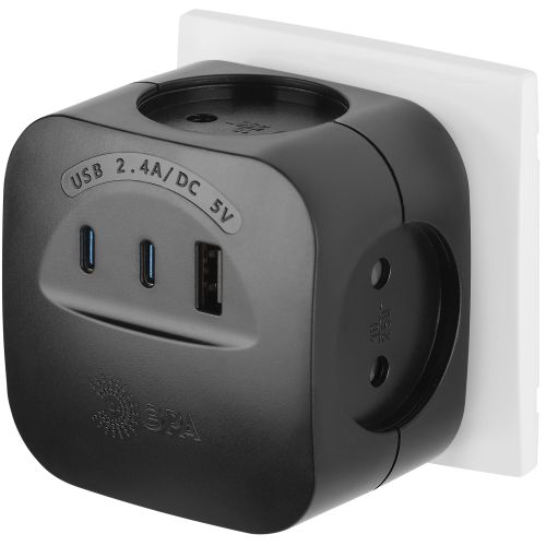 Разветвитель 4-м SP-4-3USBAC-B + 3 USB A+C со шторками 10А черн. Эра Б0069084 в интернет-магазине Рэмкабель