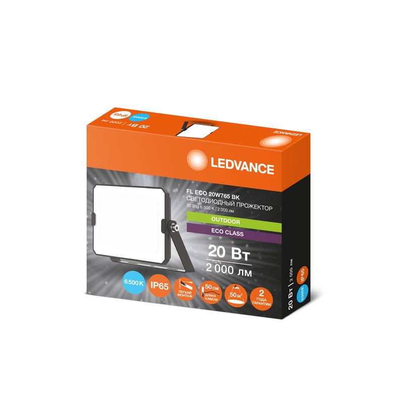 Прожектор светодиодный СДО FL ECO 20W 765 G4 уличный матов. стекло алюм. черн. LEDVANCE 4099854400056 в интернет-магазине Рэмкабель