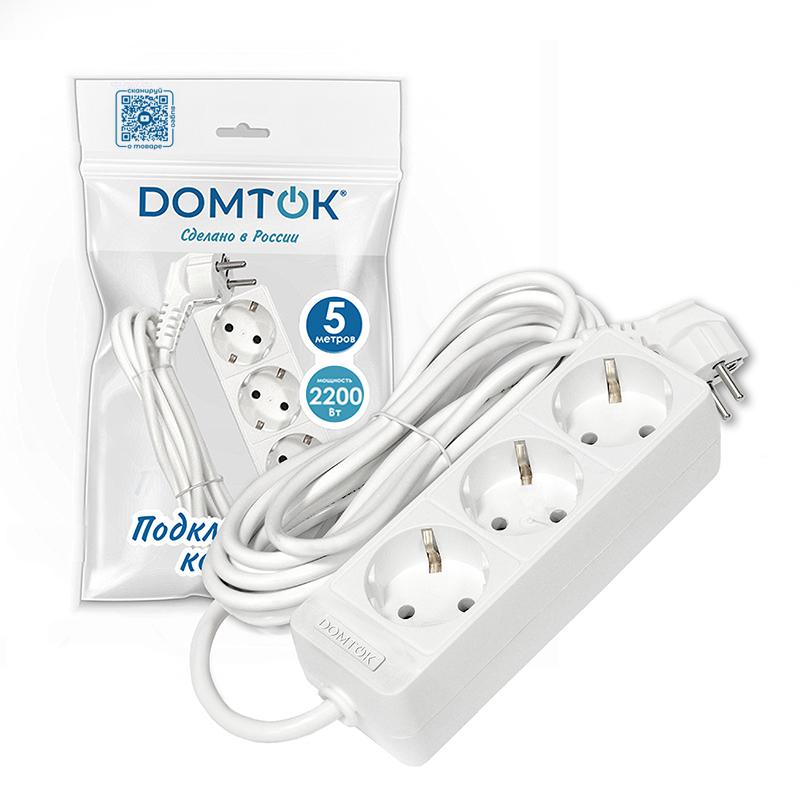 Удлинитель 3х5м с заземл. 10А IP20 2.2кВт ПВС 3х0.75 бел. DOMTOK 2376 в интернет-магазине Рэмкабель