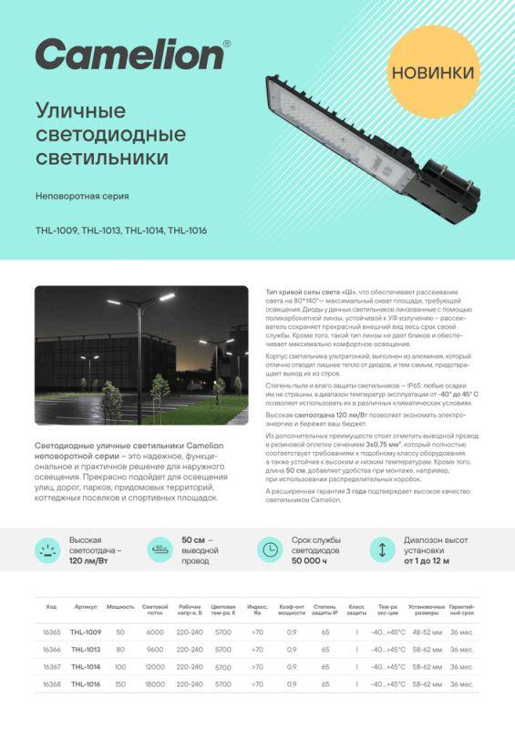 Светильник THL-1014 100Вт 5700К IP65 12000лм 220-240В 385х136х24 КСС "Ш" 1/10 НПВ уличный Camelion 16367 в интернет-магазине Рэмкабель
