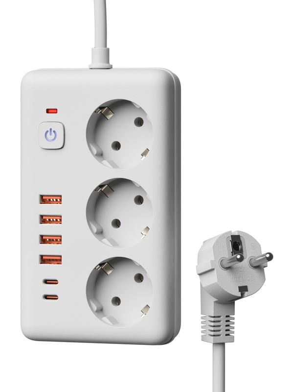 Удлинитель с сетевым фильтром 3х3м 10А 4USB + 2USBC 2500Вт ПВС 3х1 прямоуг. бел. КОСМОС FKsm3m-3gPF(W)USB в интернет-магазине Рэмкабель