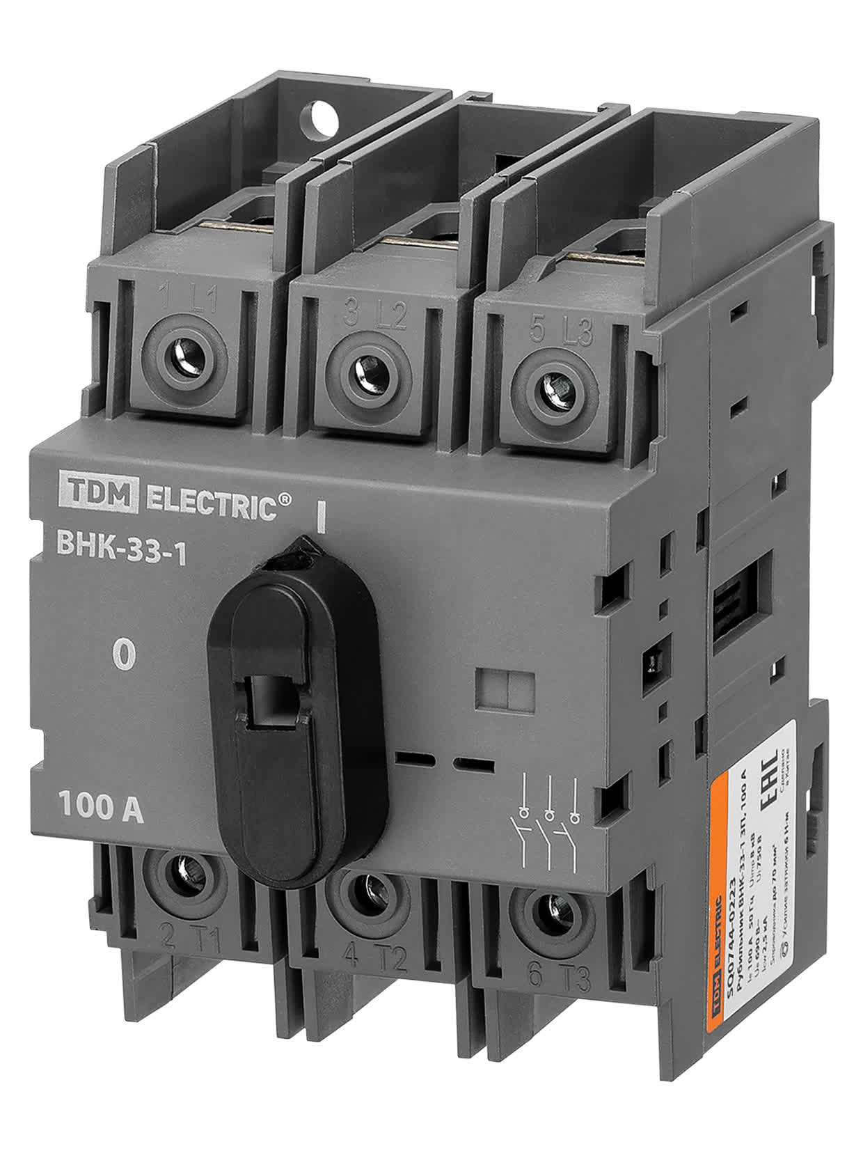 Рубильник ВНК-33-1 3П 100 А с установленной фронтальной ручкой управления TDM SQ0744-0223 в интернет-магазине Ремкабель