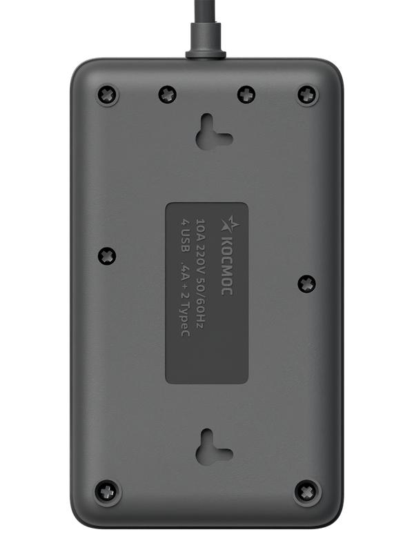 Удлинитель с сетевым фильтром 3х1.5м 10А 4USB + 2USBC 2500Вт ПВС 3х1 прямоуг. черн. КОСМОС FKsm1.5m-3gPF(B)USB в интернет-магазине Рэмкабель