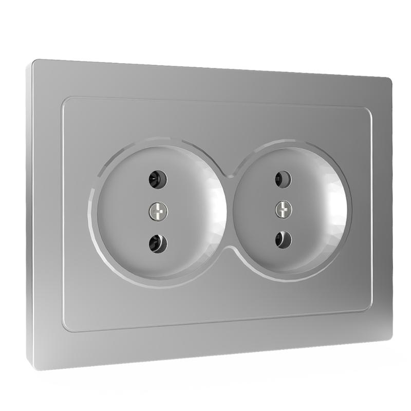 Розетка 2-м СП Pixel 16А IP20 без заземл. в сборе алюм. TOKOV ELECTRIC TKE-PX-R2F-C03 в интернет-магазине Рэмкабель
