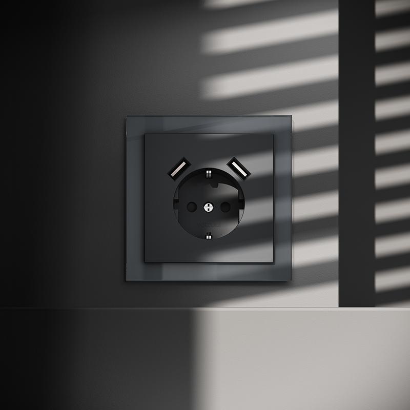 Розетка 1-м СП S70 16А с USB A+A с заземл. защ. шторки механизм графит Voltum VLS040407 в интернет-магазине Рэмкабель