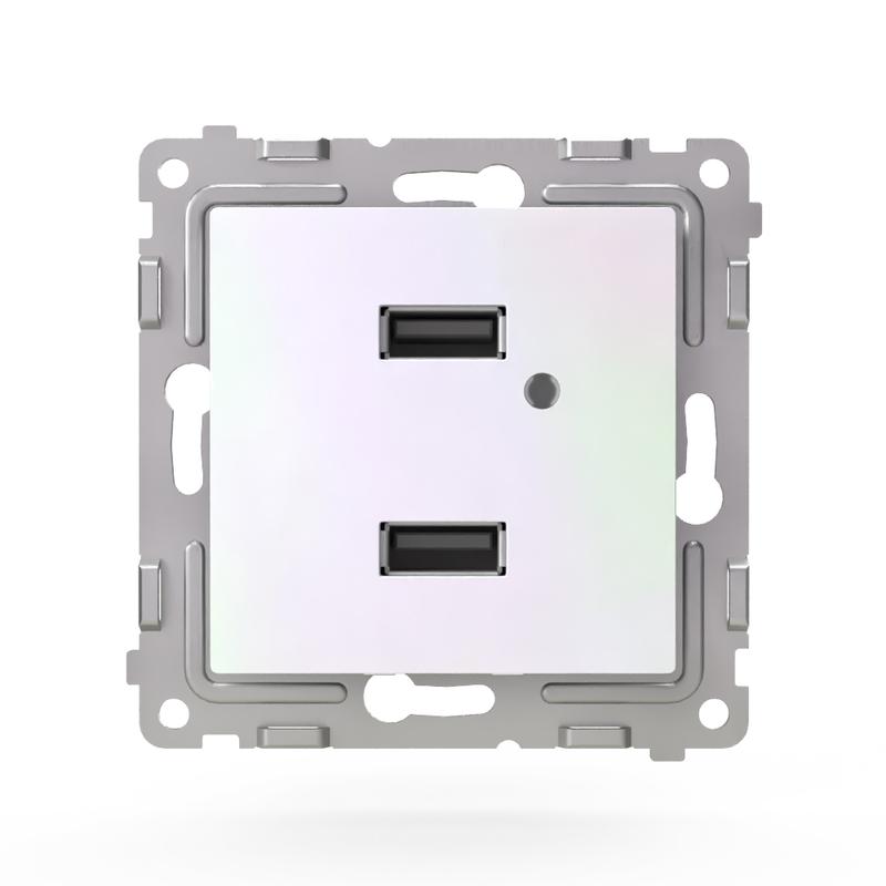 Розетка 2-м USB СП Pixel тип A+A 5В 1х2.1А 2х1.05А механизм перламутр. TOKOV ELECTRIC TKE-PX-2USB-C04 в интернет-магазине Рэмкабель