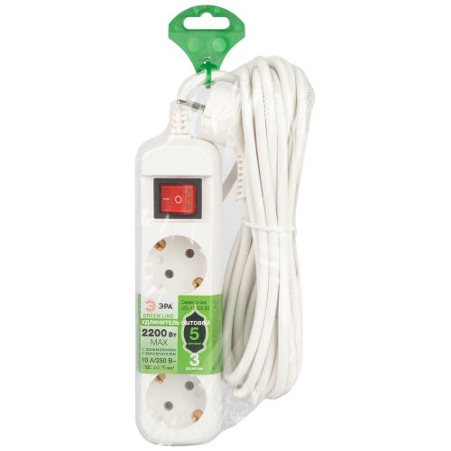 Удлинитель 3х5м с заземл. с выкл. ПВС 3х0.75 UDL-10-350-ES Greenline Эра Б0065080 в интернет-магазине Рэмкабель