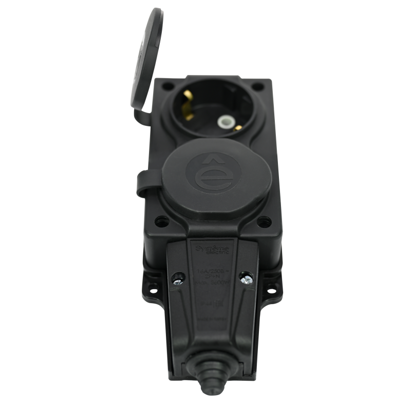 Колодка удлинителя 2-м MultiSet 16А 250В IP44 с заземл. каучук черн. SE MST4102BK в интернет-магазине Рэмкабель