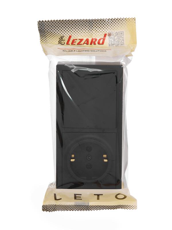 Блок ОП LETO (1-кл. выключатель + 1-м розетка с заземл.) горизонт. черн. бархат LEZARD 752-4200-170BAP в интернет-магазине Рэмкабель