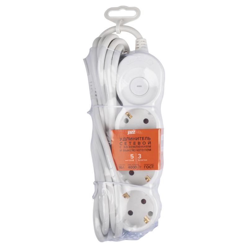 Удлинитель EX-03GS-500 (3х5) заземл. выкл. JazzWay 5065185 в интернет-магазине Рэмкабель