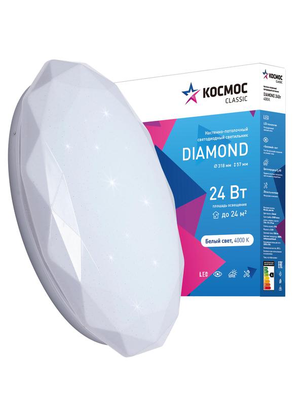 Светильник светодиодный Classic DIAMOND 24Вт 230В 4000К 1560лм 318х57мм настенно-потолочный КОСМОС KCDiam24W_4000 в интернет-магазине Рэмкабель