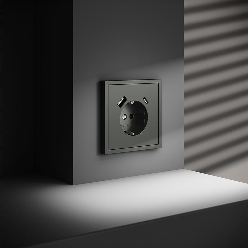 Розетка 1-м СП S70 16А с USB A+С с заземл. защ. шторки механизм титан Voltum VLS040506 в интернет-магазине Рэмкабель