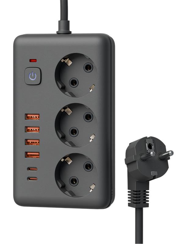 Удлинитель с сетевым фильтром 3х1.5м 10А 4USB + 2USBC 2500Вт ПВС 3х1 прямоуг. черн. КОСМОС FKsm1.5m-3gPF(B)USB в интернет-магазине Рэмкабель