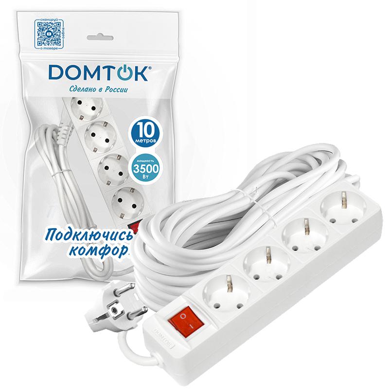 Удлинитель 4х10м с заземл. 16А IP20 3х1 с выкл. бел. DOMTOK 2405 в интернет-магазине Рэмкабель